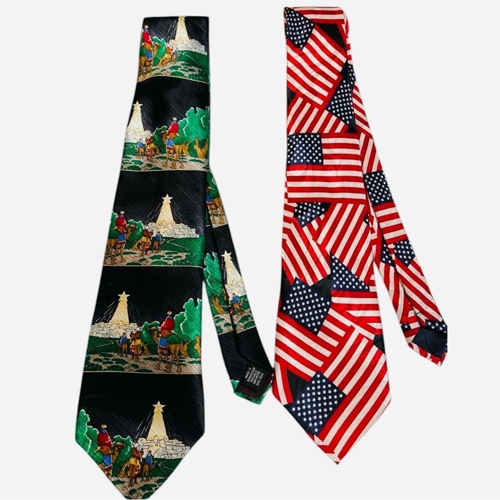 JOURNEY TO THE HOLY LAND 
& PATRIOTIC FLAG SET OF TWO TIES EUC